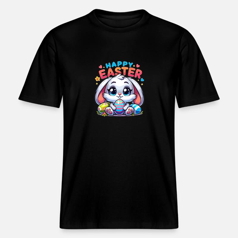 Happy Easter - Easter Bunny Illustration -  RELAXED FIT Unisex Organic T-Shirt - black