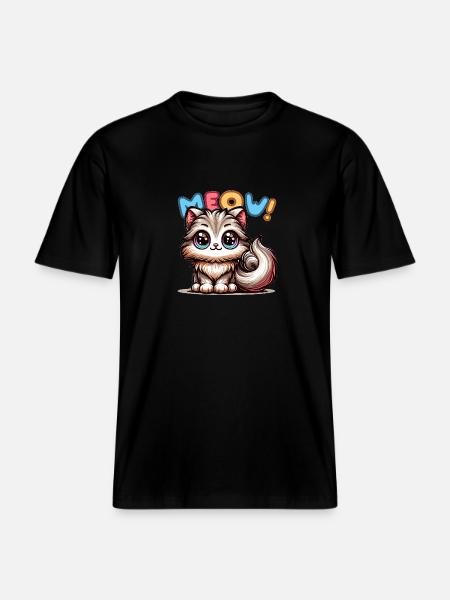 Meow - Cat Illustration - RELAXED FIT Unisex Organic T-Shirt - black