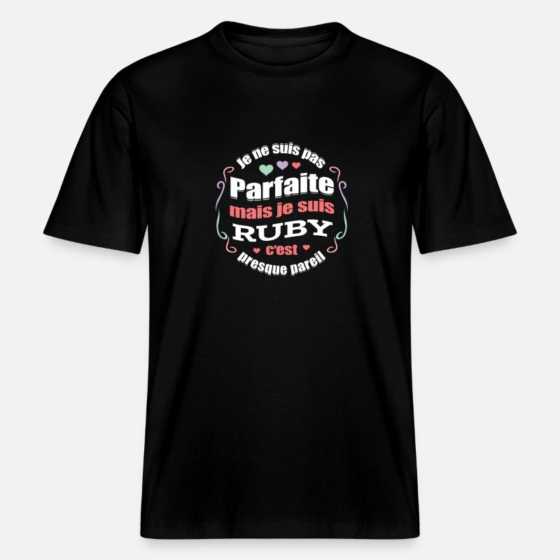 RUBY PARFAITE - PRENOM RUBY -  T-shirt unisexe RELAXED FIT en coton bio - noir