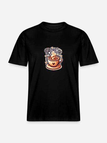 Brew Love - Coffee Cup Illustration -  RELAXED FIT Unisex Organic T-Shirt - black