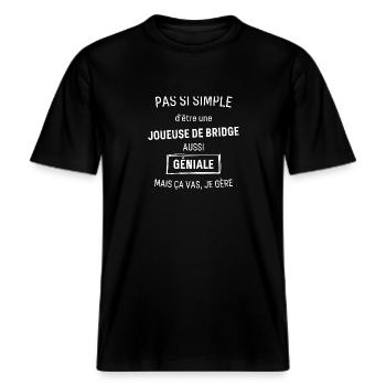 Joueuse de Bridge GÉNIALE -  T-shirt unisexe RELAXED FIT en coton bio - noir - Devant - Alina (178cm) & Michal (187cm)