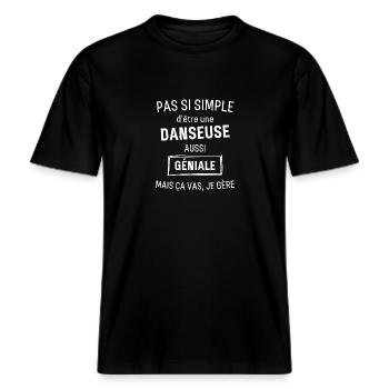 DANSEUSE GÉNIALE -  T-shirt unisexe RELAXED FIT en coton bio - noir - Devant - Alina (178cm) & Michal (187cm)