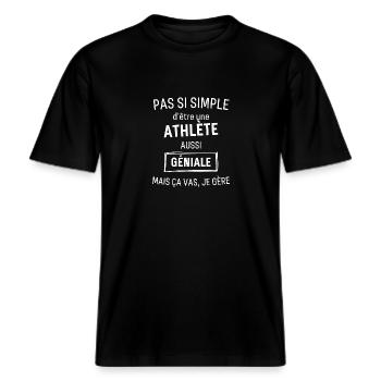 Athlète GÉNIALE -  T-shirt unisexe RELAXED FIT en coton bio - noir - Devant - Alina (178cm) & Michal (187cm)