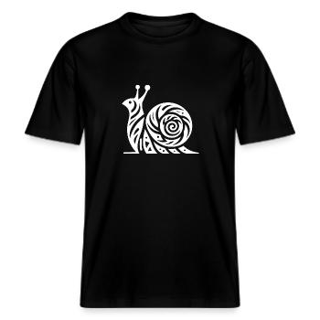 Neugierige Schnecke mit Haus im Tattoo Style -  RELAXED FIT Unisex Organic T-Shirt - Schwarz - Vorne - Alina (178cm) & Michal (187cm)