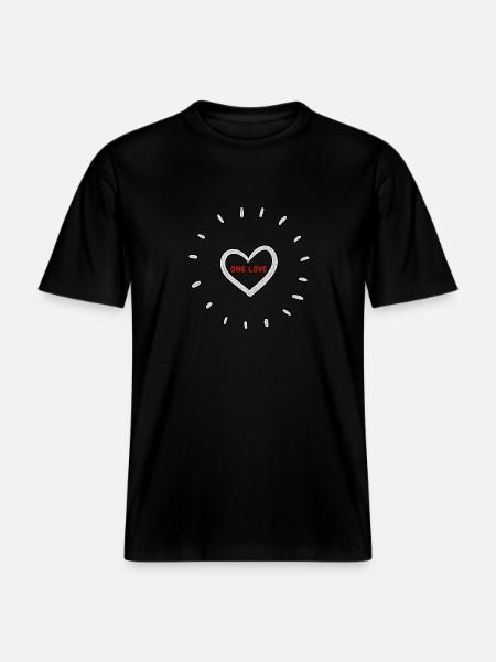 One Love Heart - RELAXED FIT Unisex Organic T-Shirt - Schwarz