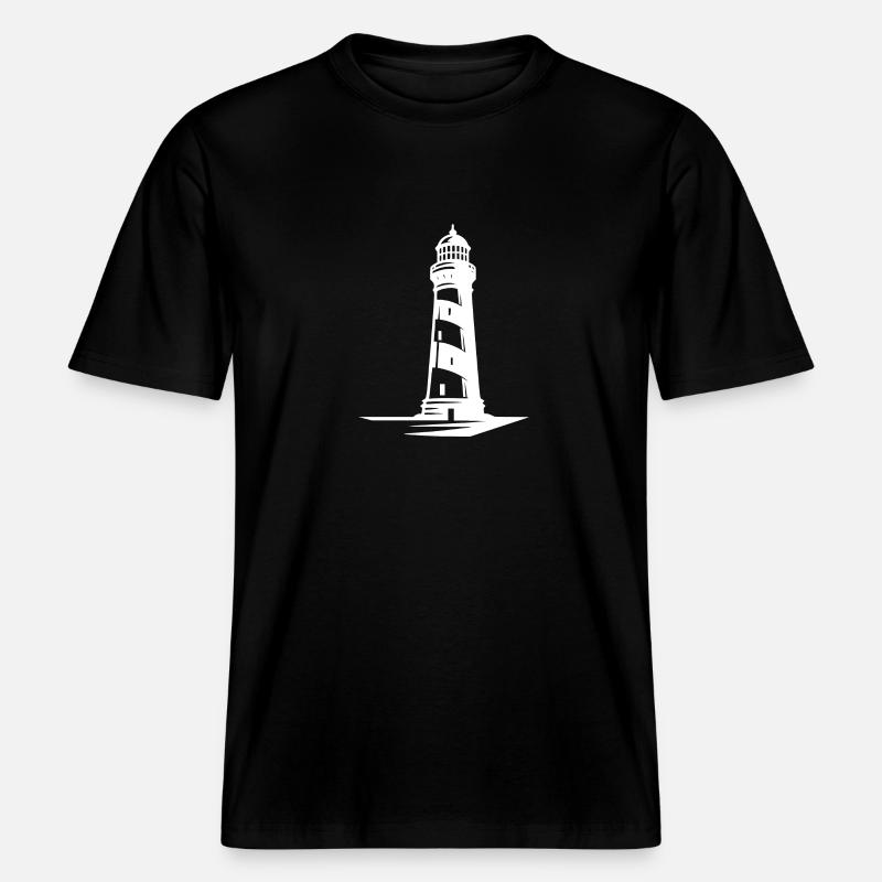 Vieux phare côtier rayé solitaire - T-shirt unisexe RELAXED FIT en coton bio - noir