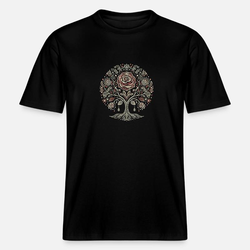 Lebensbaum-Rose Boho -  RELAXED FIT Unisex Organic T-Shirt - Schwarz