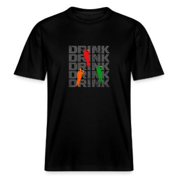 Drink Party Father's Day Holiday Celebrations -  RELAXED FIT Unisex Organic T-Shirt - black - Front - Alina (178cm) & Michal (187cm)