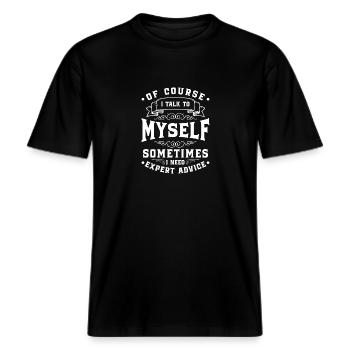 Kellner Beruf Gastronomie Schürze -  RELAXED FIT Unisex Organic T-Shirt - Schwarz - Vorne - Alina (178cm) & Michal (187cm)