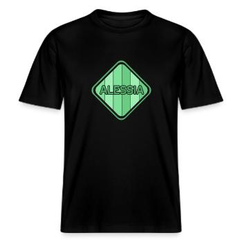 Geschenk für Alessia -  RELAXED FIT Unisex Organic T-Shirt - Schwarz - Vorne - Alina (178cm) & Michal (187cm)