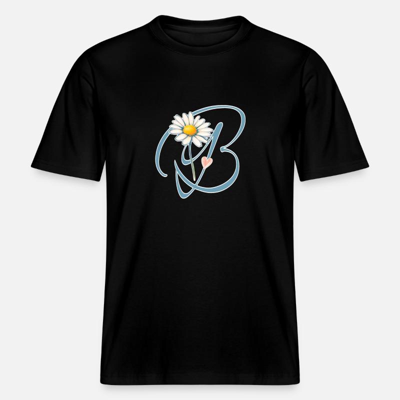 Buchstabe B Gänseblümchen Herz - RELAXED FIT Unisex Organic T-Shirt - Schwarz
