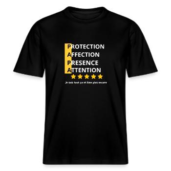 Dad Protection Affection Presence Attention -  RELAXED FIT Unisex Organic T-Shirt - black - Front - Alina (178cm) & Michal (187cm)