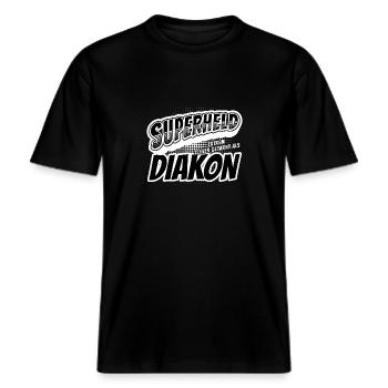 Superheld, clever getarnt als Diakon -  RELAXED FIT Unisex Organic T-Shirt - Schwarz - Vorne - Alina (178cm) & Michal (187cm)