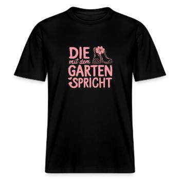 Die Gartenflüsterin – Gärtnerin Dekor -  RELAXED FIT Unisex Organic T-Shirt - Schwarz - Vorne - Alina (178cm) & Michal (187cm)