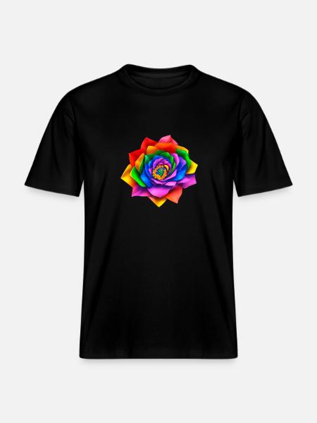 Lebendige 3D Regenbogenblume -  RELAXED FIT Unisex Organic T-Shirt - Schwarz