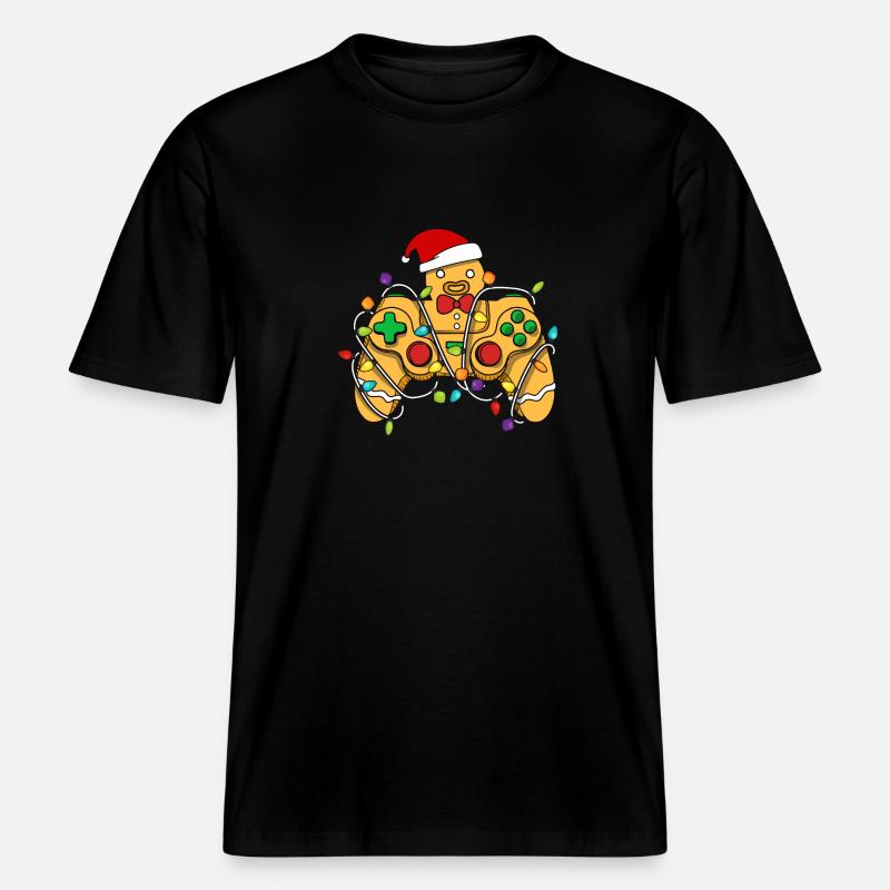 Christmas Gaming Controller Gingerbread - RELAXED FIT Unisex Organic T-Shirt - black