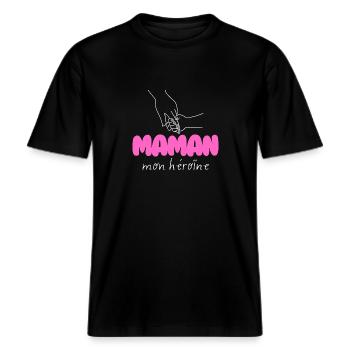 Gift - Mom My Heroine -  RELAXED FIT Unisex Organic T-Shirt - black - Front - Alina (178cm) & Michal (187cm)