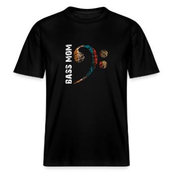 Bass Mom - Maman joue de la basse - Clé de fa -  T-shirt unisexe RELAXED FIT en coton bio - noir - Devant - Alina (178cm) & Michal (187cm)
