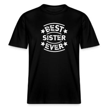 Best sister ever Beste Schwester Auszeichnung -  RELAXED FIT Unisex Organic T-Shirt - Schwarz - Vorne - Alina (178cm) & Michal (187cm)