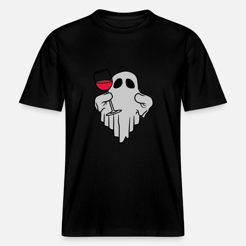 Wein trinkender Geist Comic -  RELAXED FIT Unisex Organic T-Shirt - Schwarz