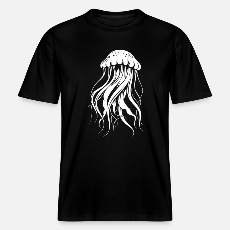 Méduses à tentacules, créatures marines -  T-shirt unisexe RELAXED FIT en coton bio - noir