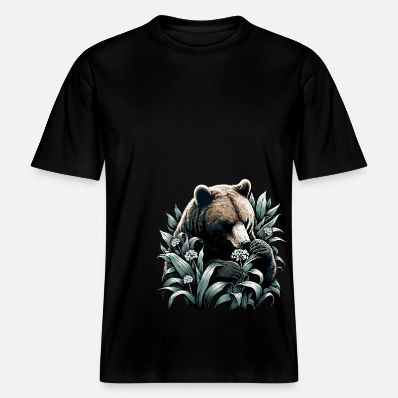 Cadeau Bear Eats Wild Garlic - T-shirt unisexe RELAXED FIT en coton bio - noir