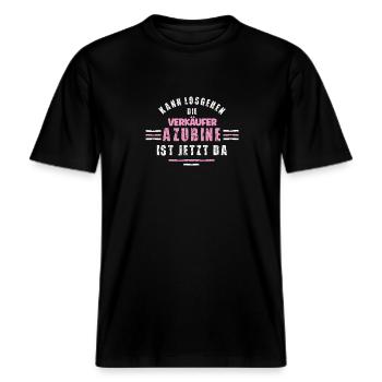 Verkäufer Azubine Ausbildung Lehre Verkäuferin -  RELAXED FIT Unisex Organic T-Shirt - Schwarz - Vorne - Alina (178cm) & Michal (187cm)