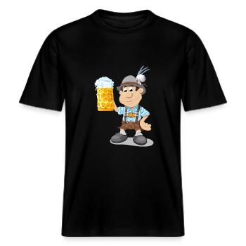 Bier Maßkrug Lederhosen Cartoon Man -  RELAXED FIT Unisex Organic T-Shirt - Schwarz - Vorne - Alina (178cm) & Michal (187cm)