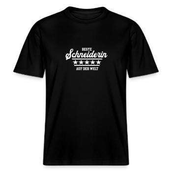 Beste Schneiderin Schneiderei Danke Designerin -  RELAXED FIT Unisex Organic T-Shirt - Schwarz - Vorne - Alina (178cm) & Michal (187cm)