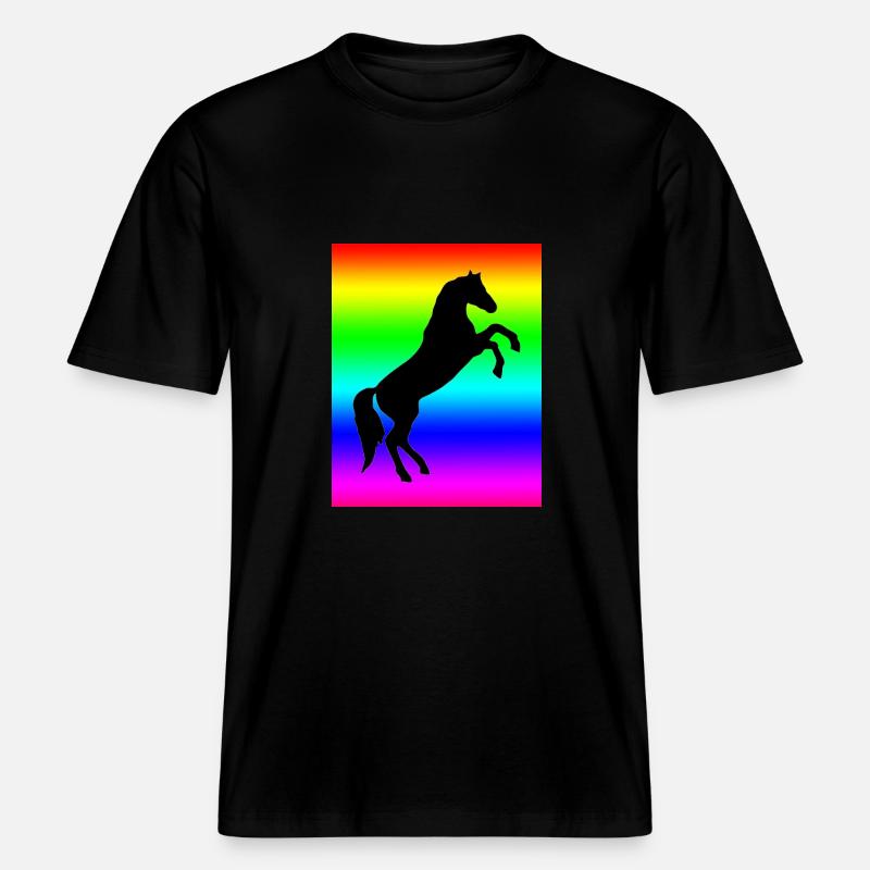 Regenbogen Pferd -  RELAXED FIT Unisex Organic T-Shirt - Schwarz
