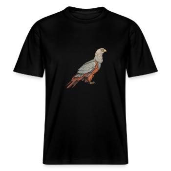 Adler Vogel Greifvogel Feder Tier Wildtier Feder -  RELAXED FIT Unisex Organic T-Shirt - Schwarz - Vorne - Alina (178cm) & Michal (187cm)