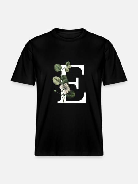 Green Botanical Letter E -  RELAXED FIT Unisex Organic T-Shirt - black