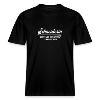 Schneiderin Meisterin Schneiderei Designerin -  RELAXED FIT Unisex Organic T-Shirt - Schwarz - Vorne - Alina (178cm) & Michal (187cm)