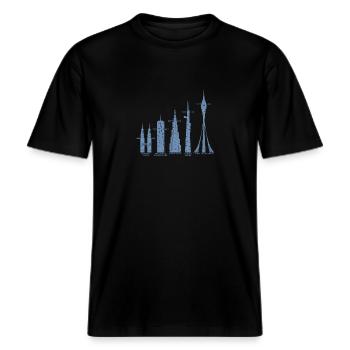 the 7 largest buildings in the world -  RELAXED FIT Unisex Organic T-Shirt - black - Front - Alina (178cm) & Michal (187cm)