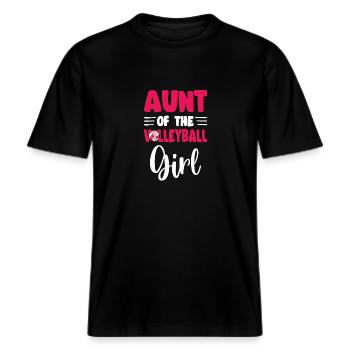 Aunt Of the Birthday Girl Volleyball Family Party -  RELAXED FIT Unisex Organic T-Shirt - black - Front - Alina (178cm) & Michal (187cm)