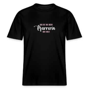 Beste Pfarrerin Pastorin Pfarrerinnen Vikarin -  RELAXED FIT Unisex Organic T-Shirt - Schwarz - Vorne - Alina (178cm) & Michal (187cm)