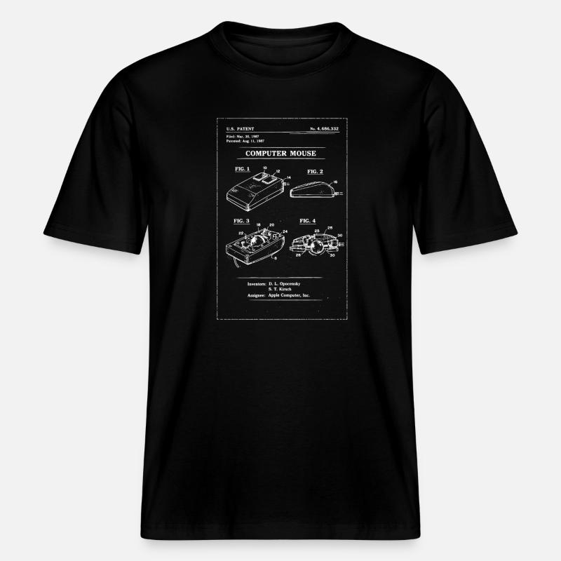 Retro Computer Mouse Blueprint - RELAXED FIT Unisex Organic T-Shirt - black