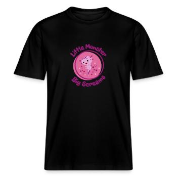 Pink Little Monster Big Screams -  RELAXED FIT Unisex Organic T-Shirt - black - Front - Alina (178cm) & Michal (187cm)
