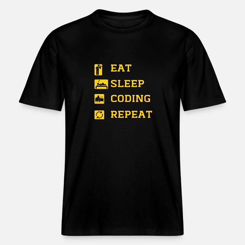 Eat Coding Repeat -  RELAXED FIT Unisex Organic T-Shirt - black