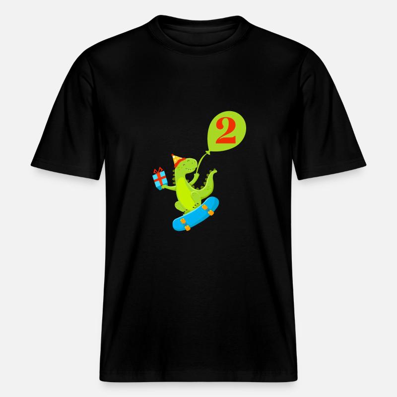 2e anniversaire dinosaure mignon - T-shirt unisexe RELAXED FIT en coton bio - noir