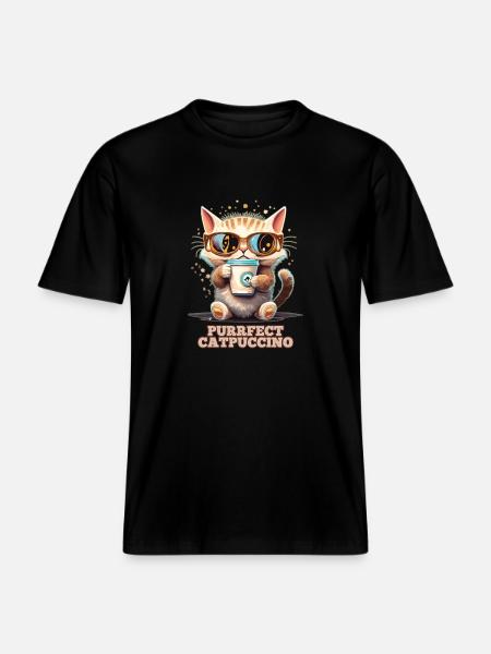 Purrfect Catpuccino -  RELAXED FIT Unisex Organic T-Shirt - Schwarz