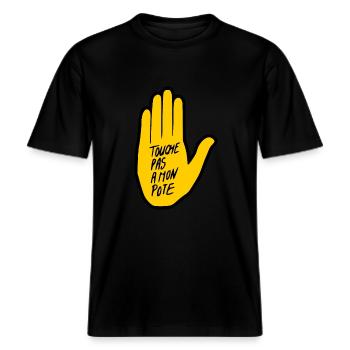 touche pas a mon pote -  T-shirt unisexe RELAXED FIT en coton bio - noir - Devant - Alina (178cm) & Michal (187cm)