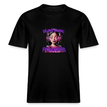 Démarrer la musique - mettre la réalité en pause -  T-shirt unisexe RELAXED FIT en coton bio - noir - Devant - Alina (178cm) & Michal (187cm)