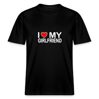 I love my girlfriend -  Økologisk unisex T-shirt RELAXED FIT - sort - Foran - Alina (178cm) & Michal (187cm)
