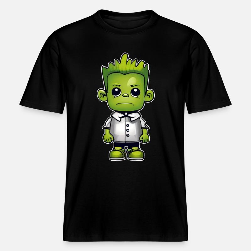 Monstre vert mignon - T-shirt unisexe RELAXED FIT en coton bio - noir