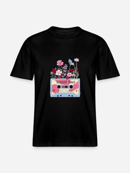 Florale Retro-Videokassette -  RELAXED FIT Unisex Organic T-Shirt - Schwarz