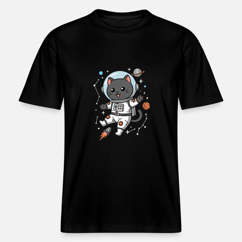 Chat de l’espace - T-shirt unisexe RELAXED FIT en coton bio - noir