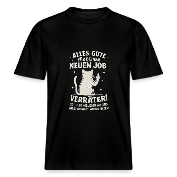 Kollegen Abschied Kollege Jobwechsel -  RELAXED FIT Unisex Organic T-Shirt - Schwarz - Vorne - Alina (178cm) & Michal (187cm)