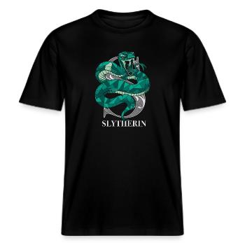 Harry Potter Slytherin Wappen monochrom -  RELAXED FIT Unisex Organic T-Shirt - Schwarz - Vorne - Alina (178cm) & Michal (187cm)