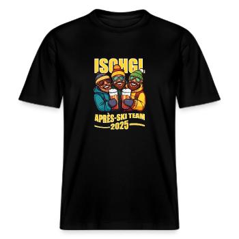 Ischgl 2025 Aprés-Ski Team lustiges Ski fahren -  RELAXED FIT Unisex Organic T-Shirt - Schwarz - Vorne - Alina (178cm) & Michal (187cm)